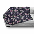 thumbnail image 3 of Navy and Blush Soft Flannel Fleece Blanket, Tropical Flower Bouquets and Flying Hummingbirds Tiny Little Hearts, Cozy Plush for Indoor and Outdoor Use, 50" x 70", Indigo Green Pink, by Ambesonne, 3 of 6