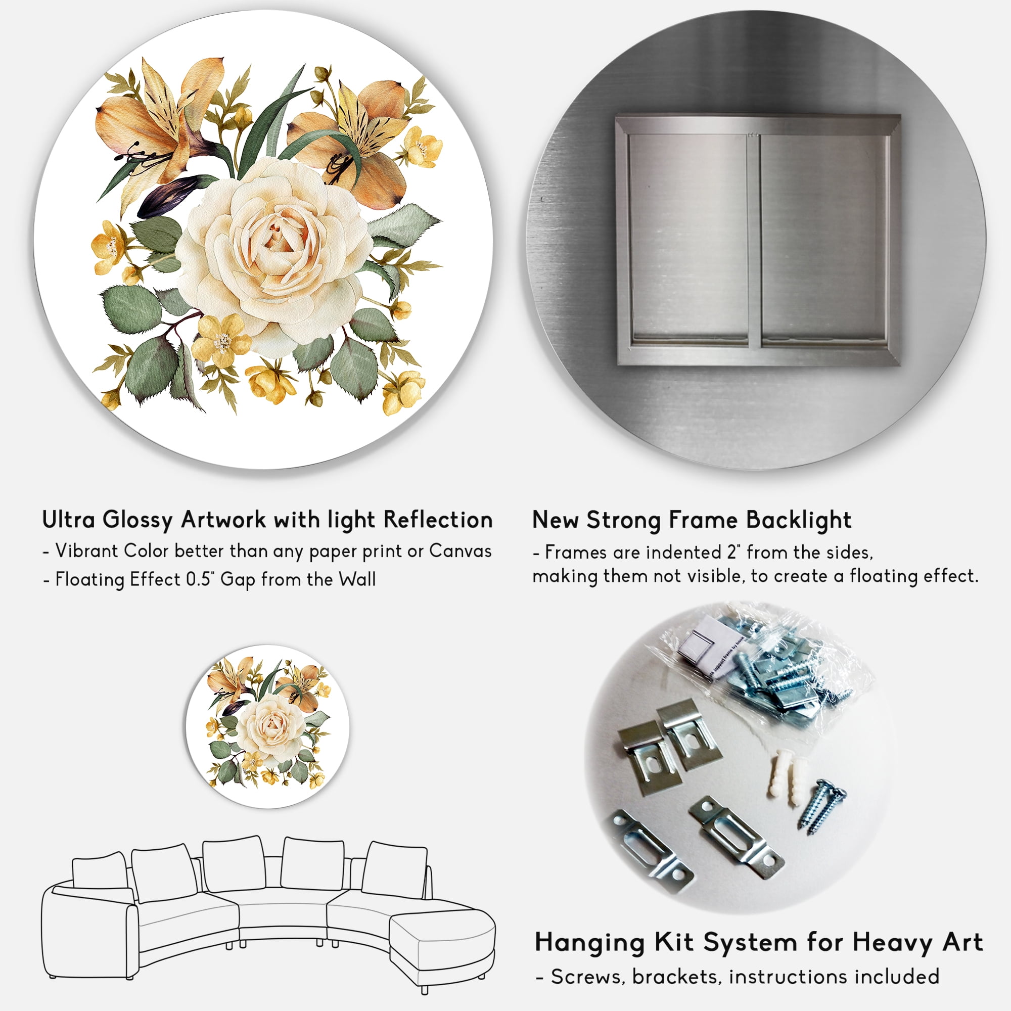 Designart 'Ancient White Rose' Traditional Circle Metal Wall Art 29x29 - Disc of 29