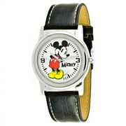 MCK611 Mens Mickey Mouse Black Strap With White Stitching Silver 40Mm Dial Watch