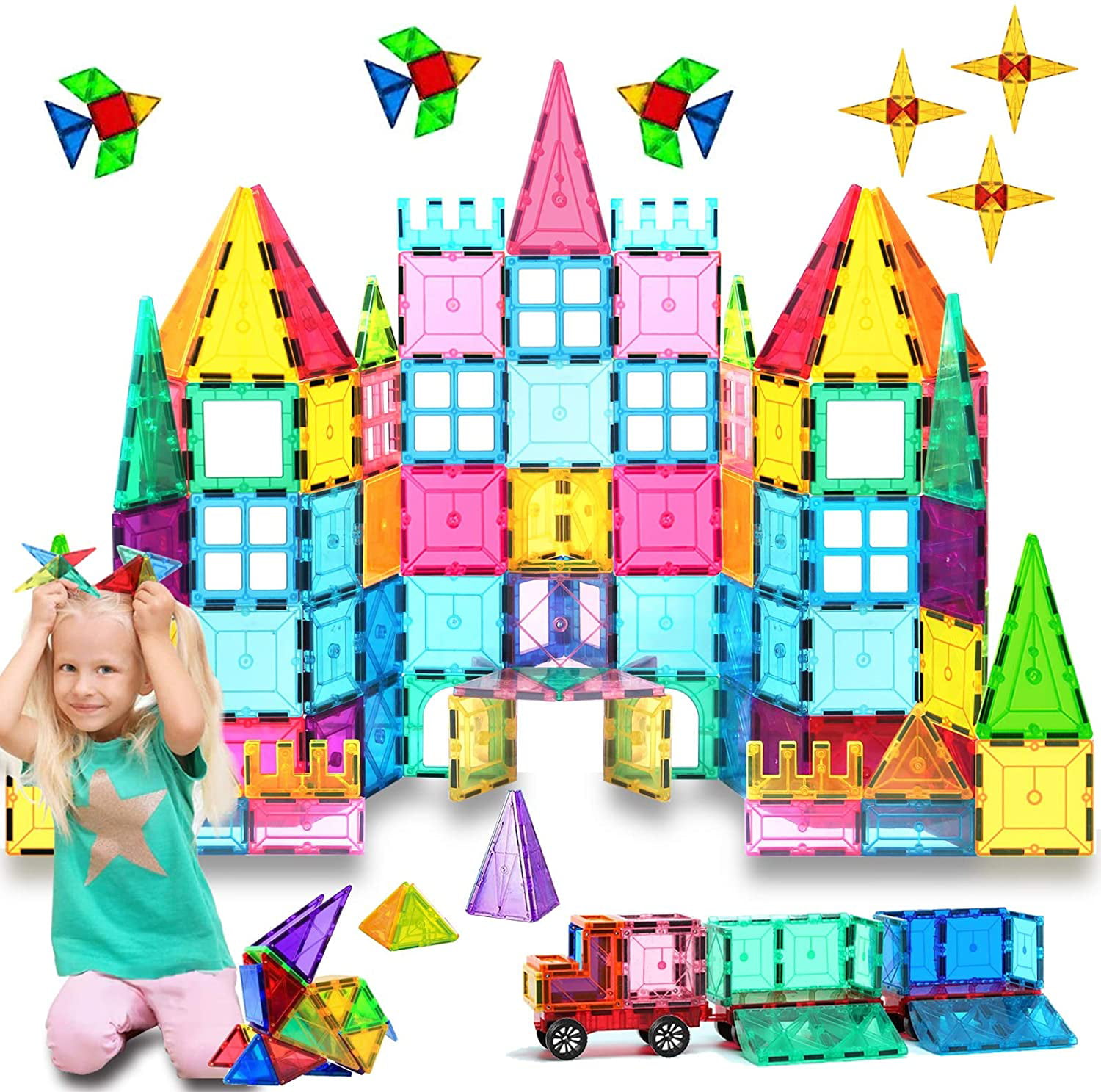 HOMOFY Kids Magnet TilesToys 75Pcs Oversize 3D Magnetic Building Blocks Tiles Set,Inspirational Educational Toys for 3 4 5 6 Year Old Boys Gilrs Gifts 