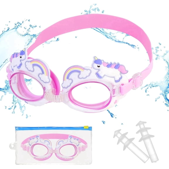 Kids Swim Goggles for Girls Ages 3-12, Anti-Fog No Leak Swim Goggles with UV Protection, Wide Clear View Waterproof Pool Goggles for Toddler Youth