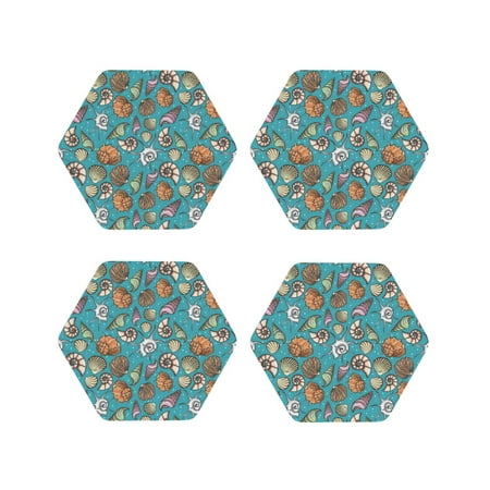 

Fuzoiu Cute Conch Print Leather Coasters Set Drink Coasters Set of 4 for Tabletop Protection Durable PVC Coasters Home Décor and Housewarming Gift-Hexagon