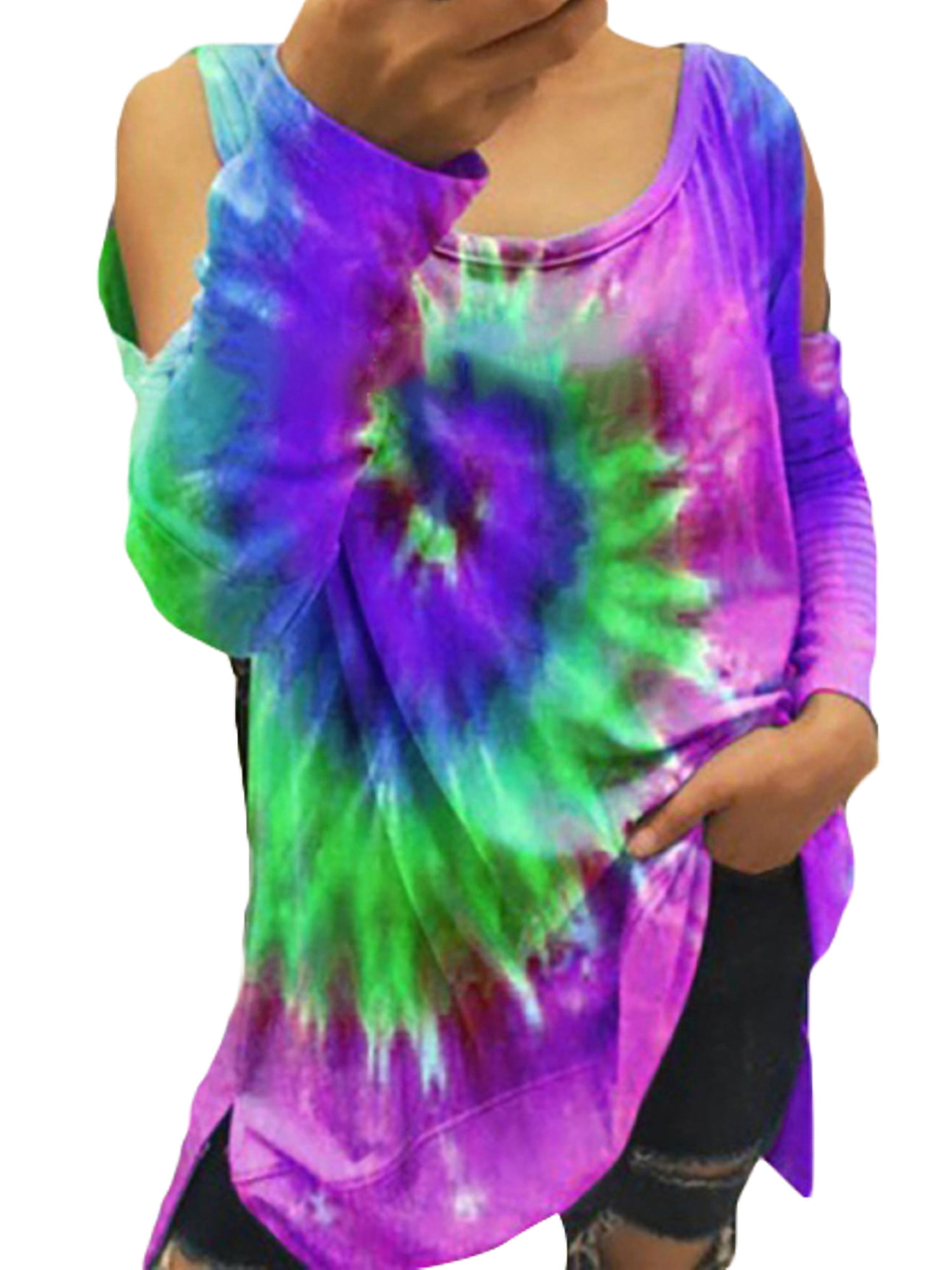Plus Size Long Sleeve Top for Women Tie Dye Gradient Color Tee Shirts ...