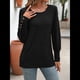 thumbnail image 5 of Blusas Casuales Holgadas de Larga y Corta Abullonada para Mujer, con Cuello Redondo y Botones. Negro M, 5 of 9