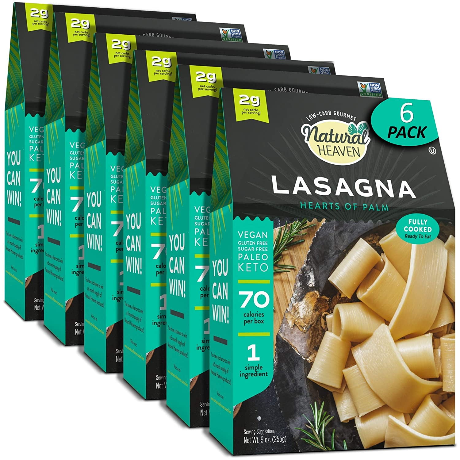 Natural Heaven Lasagna Hearts of Palm Noodles Substitute Noodles 6 Count 9 oz (Pack of 6
