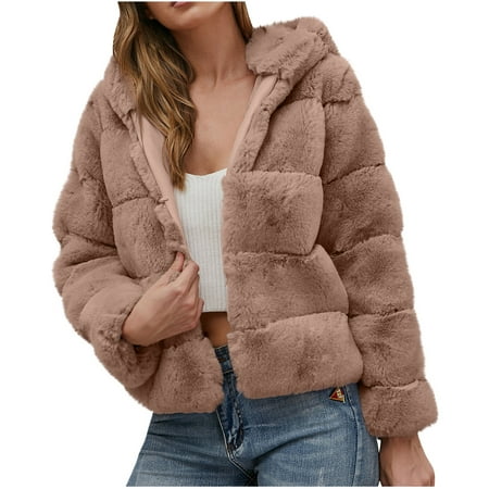 

Women s Faux Fur Winter Coat Warm Long Sleeve Cropped Furry Fleece Puffer Jacket Fashion Dressy