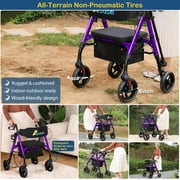 Walkers for Seniors with Seat Adjustable Rollator Walker with 8 Wheels, 300 lbs Capacity, Foldable Rolling Walker(Purple)