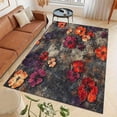 1PC Vintage Floral Area Rug With Soft Texture, Deep Red Purple Orange ...