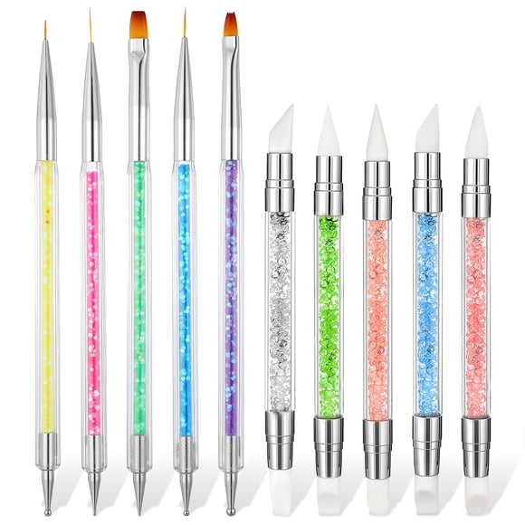 Juego de pinceles para uñas AhqizFX, 10 piezas, herramientas de silicona de doble punta