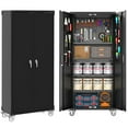 thumbnail image 2 of Garvee 71.7" Metal Cabinet with Doors and Wheels, Garage Storage Cabinets W/Pegboard for Tools, Hardware, Black, 2 of 8