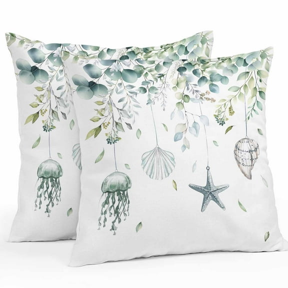 Outdoor Waterproof Pillow Covers Abstract Marine Life Starfish Shell Decorative Throw Pillow Protectors for Patio Sofa Garden Couch,18x18in 2 Pack
