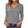 thumbnail image 2 of Women 3/4 Length Sleeve Tops Plus Size Fall Fashion Trendy Casual Peplum Going Out Tops Cute Polka Dots Printed Tunic Shirts V Neck Blouses Fall Fashion Clothing, 2 of 6