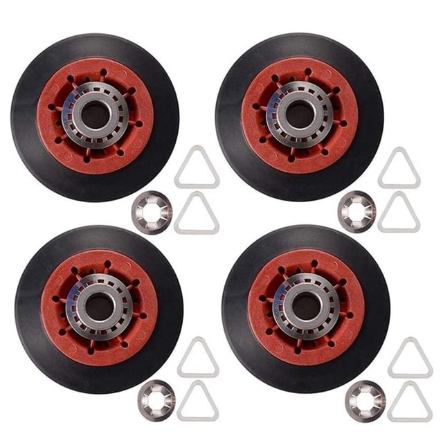 4 Pcs Séchoir à Tambour à Rouleaux Compatible avec Whirlpool, - 8536974 Remplace, 8536973, W10314171, WPW10314173, Ps11752609, 4 x Roues 8 x Rondelles, Rouge&Noir