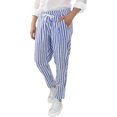 thumbnail image 1 of Pantalones capri casuales de lino para hombre, de color claro, a rayas, holgados, elásticos, con cordón, para playa, casual, yoga, varios colores 068-azul oscuro 3XL 068-azul oscuro 3XL Xishao ropa, 1 of 2
