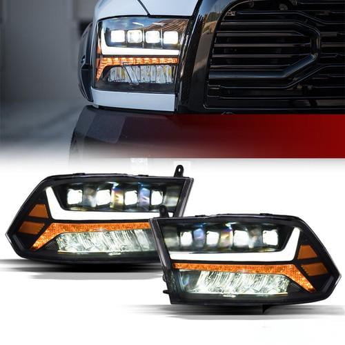 For 2009-2018 Dodge Ram Black Full LED Sequential Tube Quad Projector Headlights