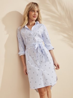 C. Wonder Women's Collared Logo Button Front Dress With Self Tie