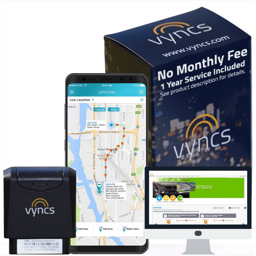 Vyncs No Monthly Fee Connected Car GPS Tracker Trips Engine Diagnostics
