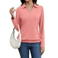 thumbnail image 3 of Womens T-Shirts Long Sleeve Banded Bottom Tops Business Casual Tops Collared V Neck Blouses Pink XL, 3 of 7