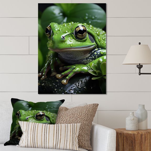 Designart "Portrait of a Green Frog" Animals Metal Art Print