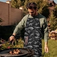 thumbnail image 4 of Black White Dinosaurs Skeletons Pattern Apron-Garden Aprons for Women with Pockets-Cotton Linen Waterproof Kitchen Cooking Gardening Aprons Adjustable for Kitchen,Cooking,BBQ and Salon 33x27 Inch, 4 of 7