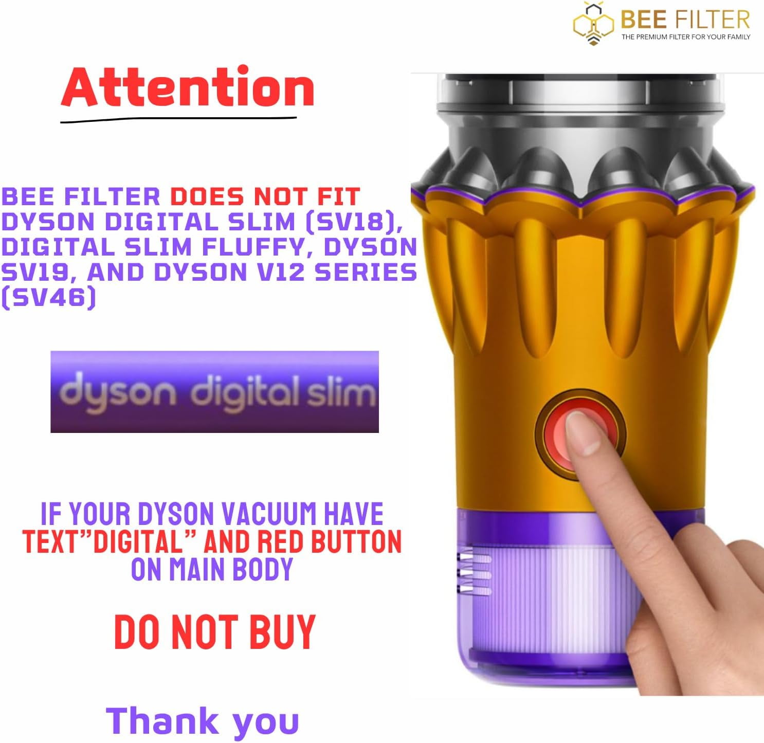 Bee Filter 2-Pack Purple Premium True HEPA Replacement Filters Compatible with Dyson V15 Detect, V15 Detect Absolute, V15 Submarine, V11 Animal Filter, V11 Filter, Part no 970013-02 thumbnail 6