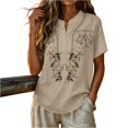 thumbnail image 6 of JULMCOMO Cotton Linen Shirts for Women Floral Embroidery Henley Short Sleeve Loose Vintage Blouses Comfy Casual Shirts Beige 3XL, 6 of 7