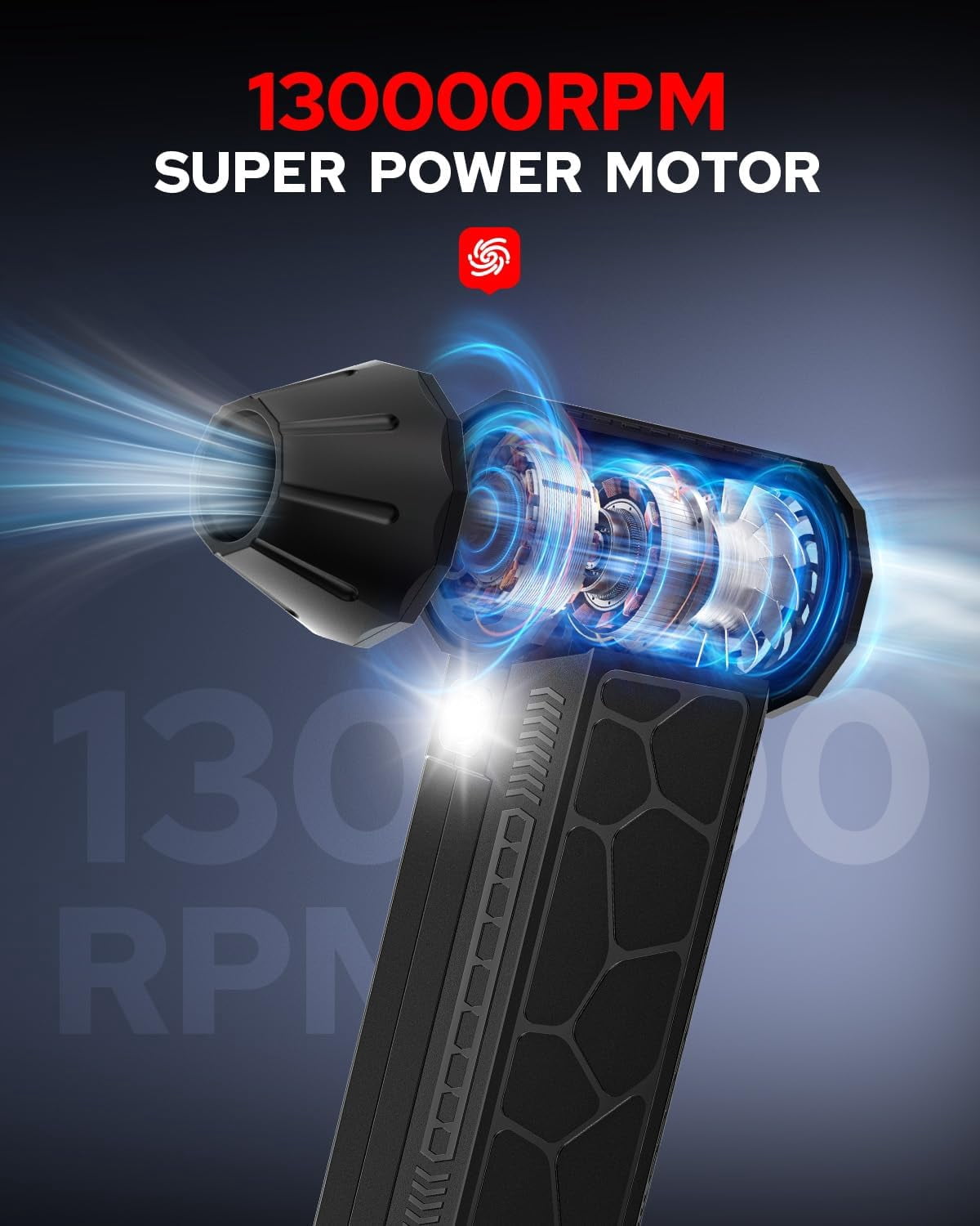 Power Electric Compressed Air Duster - 4 Gear Adjustable 130000RPM Electric Air Duster with LED Light - Rechargeable Cordless for Computer, Keyboard, Outdoor, House and Car