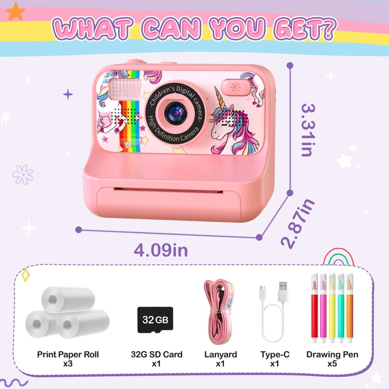 JoyStone Kids Camera Instant Print, Pink, Includes Printing Paper