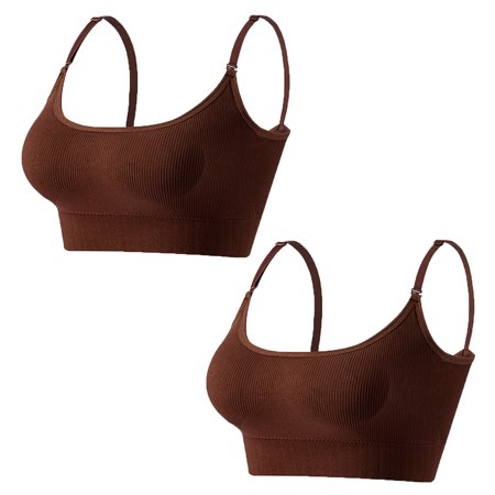

Baywell Mini Camisole Bra Wireless Padded Bra with Adjustable Straps for Women Girls 2 Pack Coffee