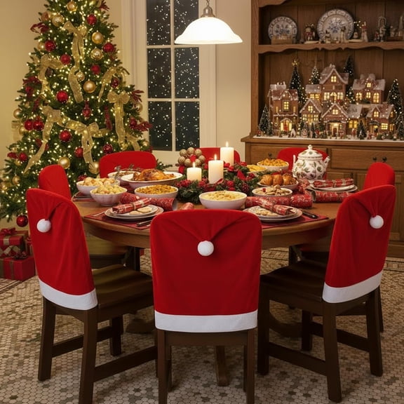 Christmas Chair Covers,Red and White Santa Claus Hat Chair Back Cover Christmas Chair Slipcovers for Xmas Kitchen Dinning Room Bar Decoration Holiday Festival Party Supply