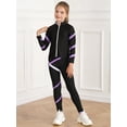 thumbnail image 3 of LiiYii Kids Girls Contrast Color Stripe Athletic Tracksuit Zipper Stand Collar Long Sleeve Sweatshirt Light Purple 12, 3 of 7