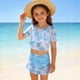 thumbnail image 1 of Odeerbi Conjunto de Trajes de Baño de 4 Piezas Para Niñas de 8-13 Años Conjunto de Bikini de Impresión de Arco de Verano + Cubierta de Manga Corta + Cubiertas de Sarong, 1 of 7