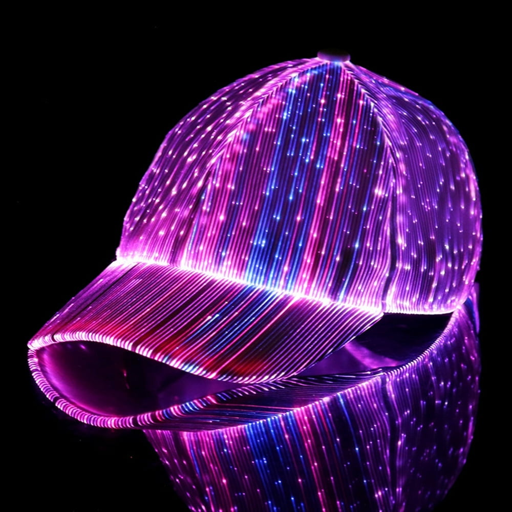 JUNWELL Fiber optic cap LED hat with 7 colors luminous glowing EDC baseball hats USB Charging light up caps even party led christmas cap for event
