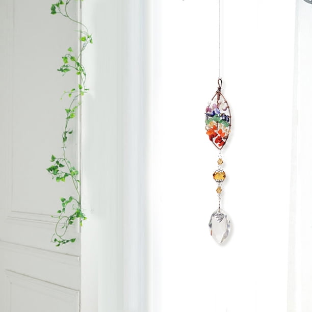 Decorativa Colgante cristal vida árbol piedra cuentas prisma colgante decoración (hoja)
