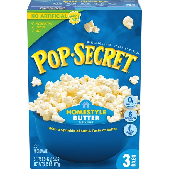 Pop Secret Popcorn, Homestyle Butter Microwave Popcorn, 1.75 oz Snack Bags, 3 Ct