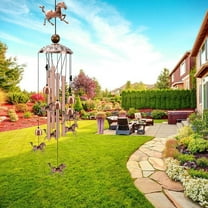 Horse Wind Chimes Outdoor Copper Wind Chimes Decoration with 1 Lucky Bead 4 Aluminum Tubes 6 Bells Memorial