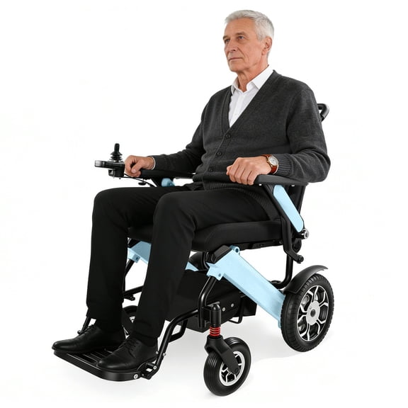 MediNex Lightweight Foldable Electric Wheelchair for Adults, Aluminum Motorized Power Chair, 350 lbs Capacity, 30-Mile Range, 500W Brushless Motors, Dual 13Ah Batteries, Blue