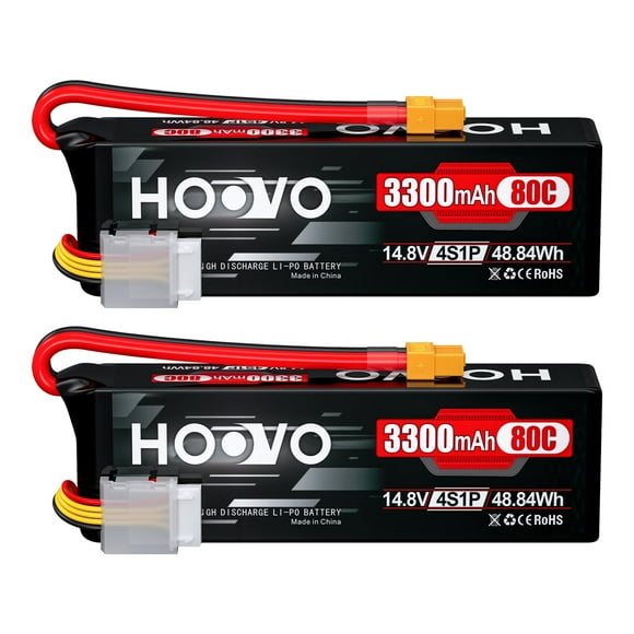 HOOVO Batterie Lipo 4S 14.8V 80C 3300mAh Pack de Batterie Lipo RC avec Connecteur XT60 pour Bateau RC, Voiture RC, Camion, Drone RC Quadricoptère Hélicoptère