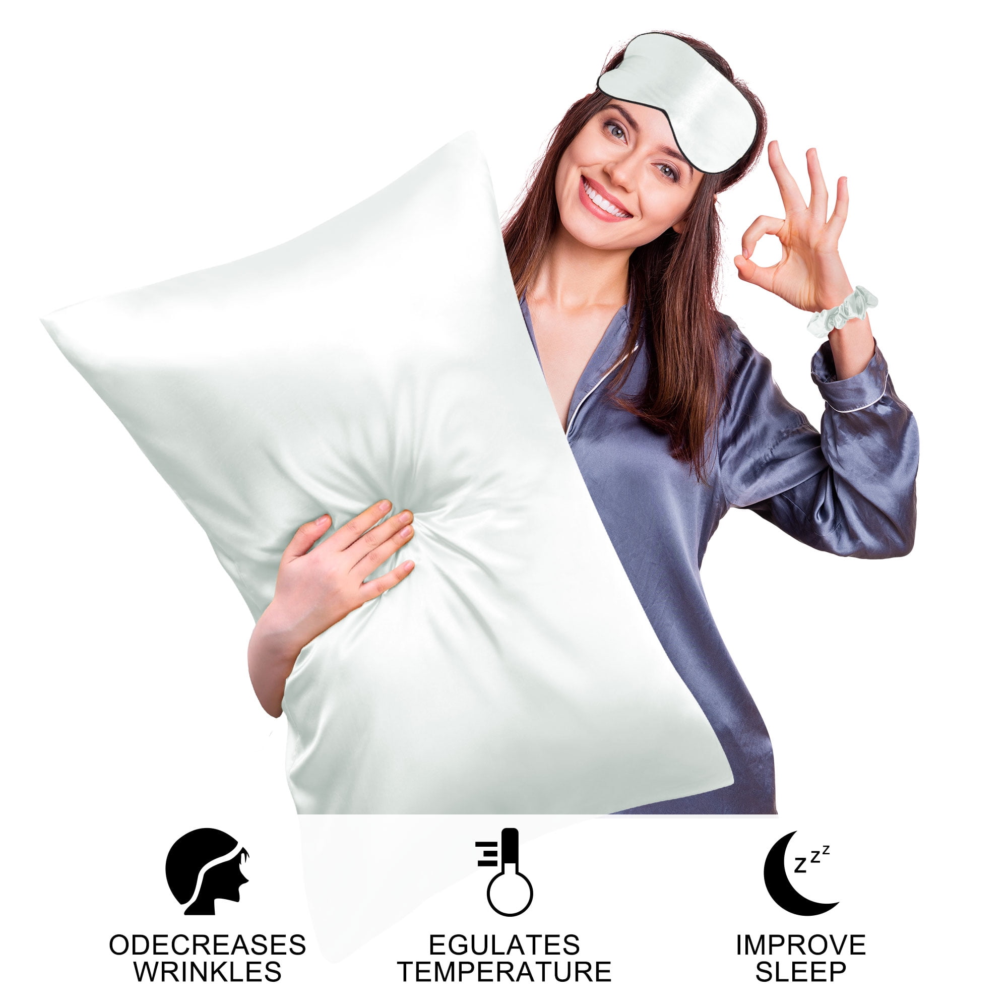 Unique Bargains Durable Soft Zippered Closure Set of 2 Satin Pillowcase Light Gray Queen(20"x30")