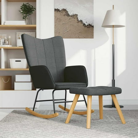 vidaXL Rocking Chair With Stool Dark Grey