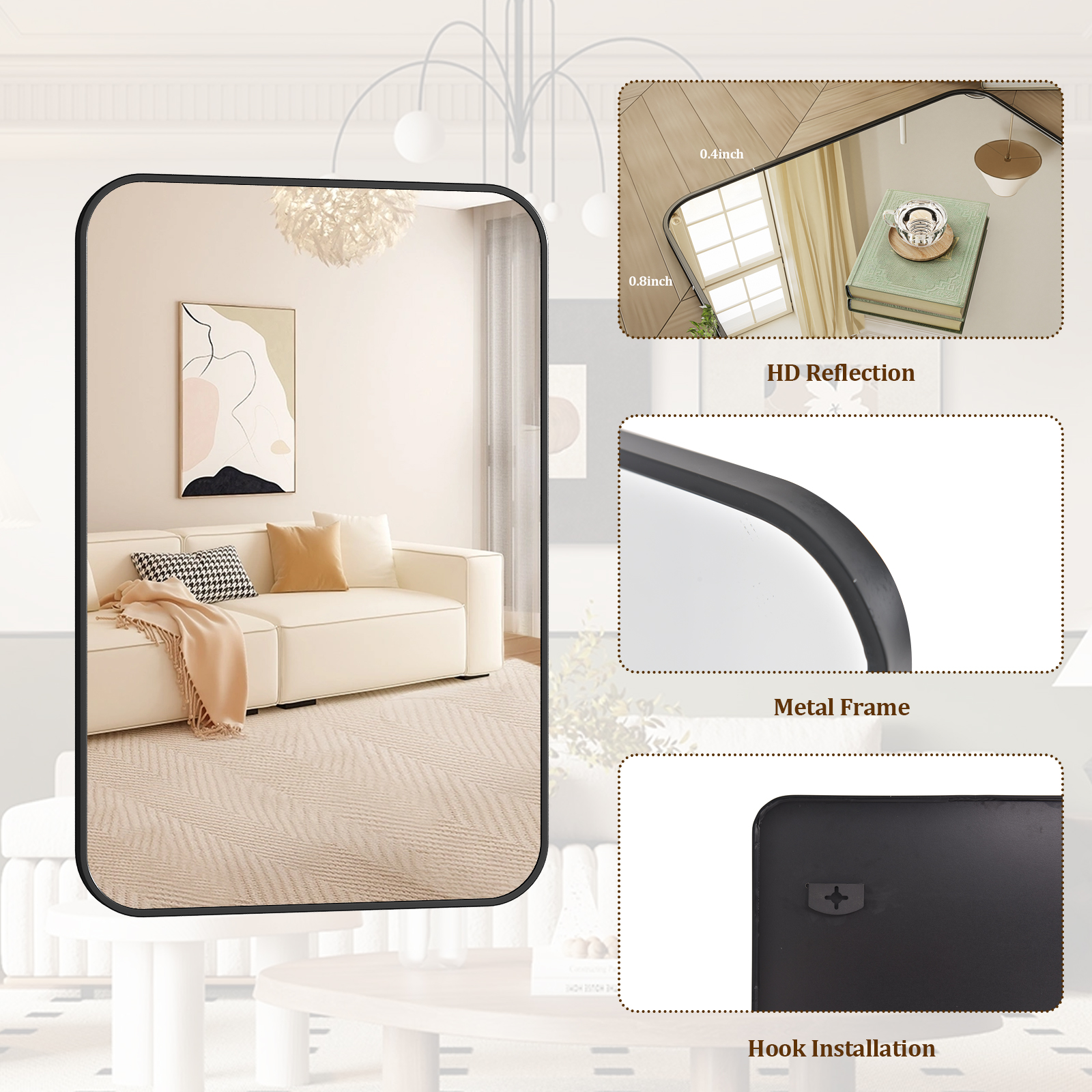 Beautypeak 24" x 36" Rectangular Wall Mirror, Black photo 2