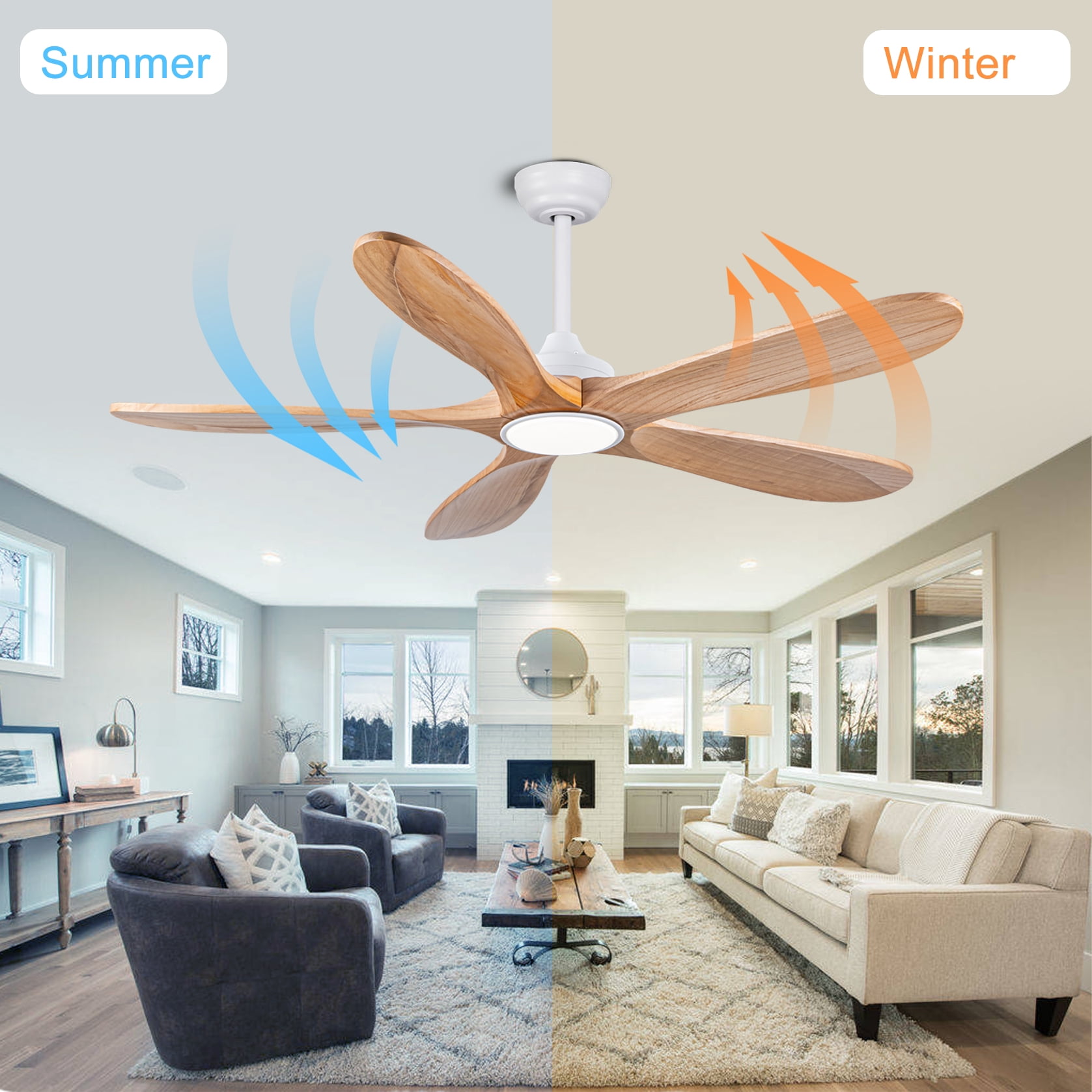 Mintazer 52 in Ceiling Fan with Lights and Remote, Modern Ceiling Fan with 6 Speed & 5 Blade for Farmhouse Bedroom Living Room Gazebo Patio, Natural