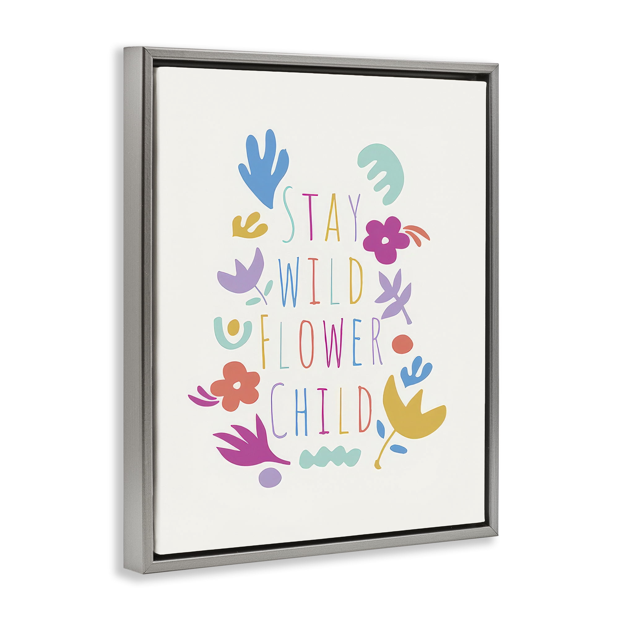 Stupell Industries Stay Wild Flower Child Plants & Flowers Painting Gray Floater Framed Canvas Art Print Wall Art, 17 x 21