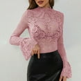 thumbnail image 4 of yunLCZ Womens Long Sleeve Shirts Women's Sexy Cashew Flower Lace Slim Fit To Wear Outside With Flared Sleeves Top Womens Long Sleeve Shirts, 4 of 4