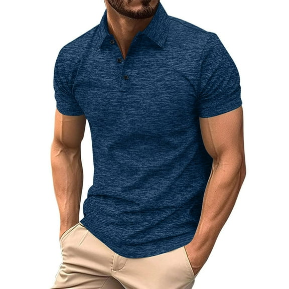 LPZOOGU Men's Summer Casual Polo Shirt 3-Button Placket Turn-Down Collar Short Sleeve Solid Color Athletic Top
