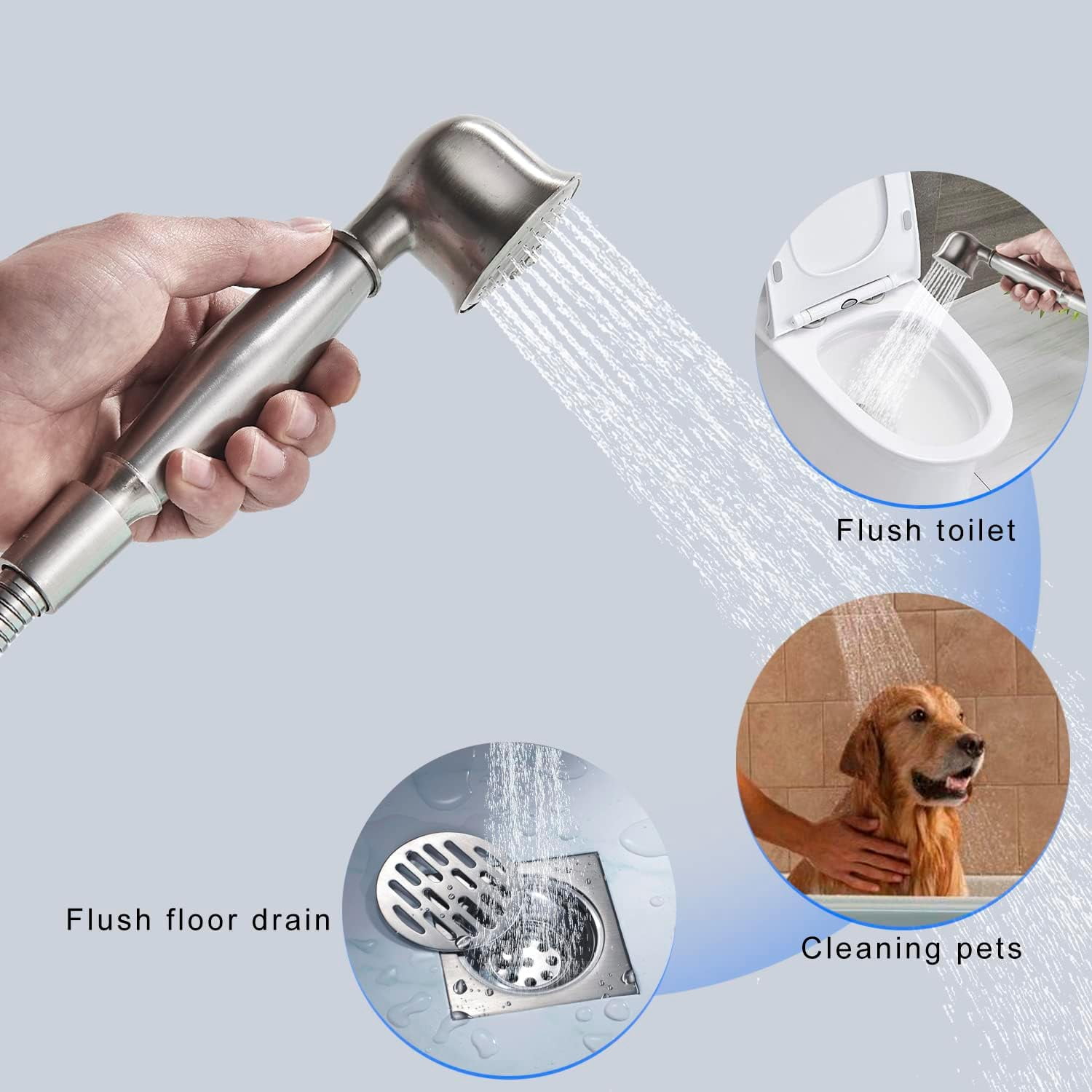 Zovajonia Brushed Nickel Bathroom Single Handle Freestanding Bathtub Faucet Floor Mounted Waterfall Tub Filler with Hand Shower Set