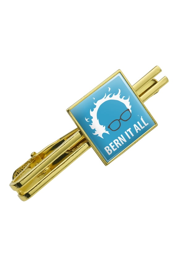Bern It All Bernie Sanders Burning Democrat Square Tie Bar Clip Clasp Tack- Silver or Gold