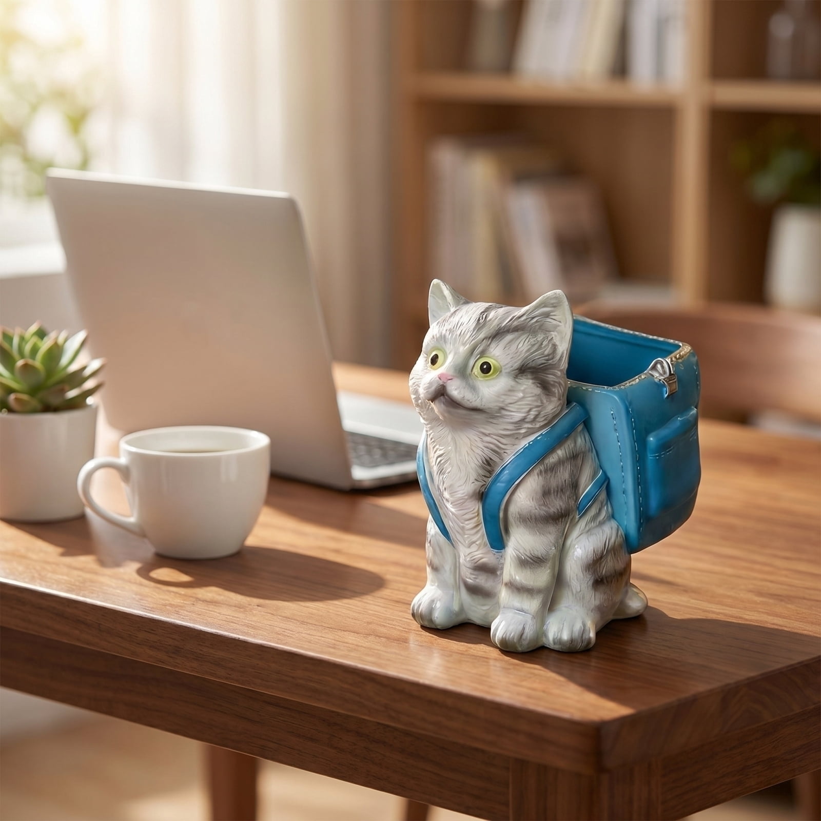 Cute Pen Holder for Desk Cat Decor for Home Office Desk Organizer Pen Holder Blue Cat Desk Accessories Home Office Decor 1 Pack