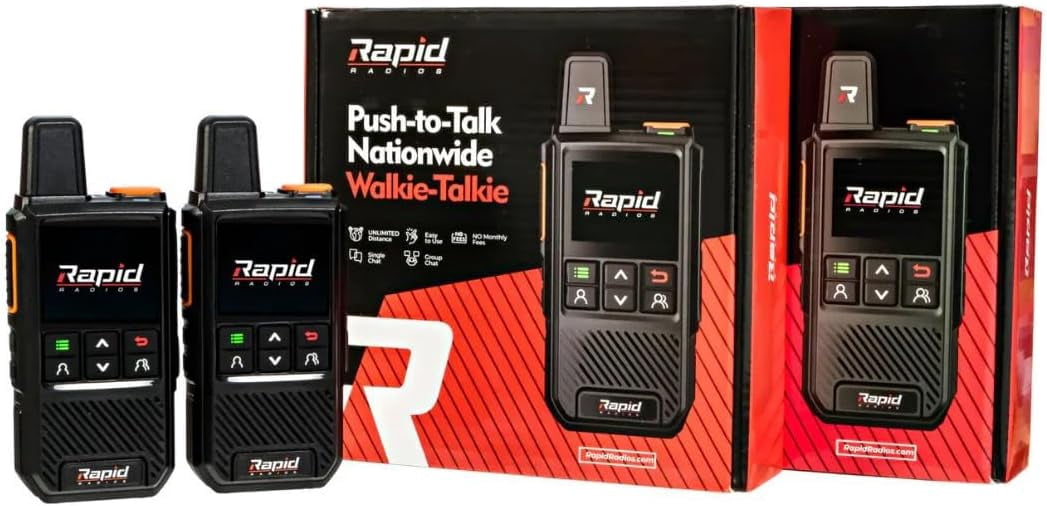 Rapid Radios Nationwide LTE Walkie-Talkie, Two-Way Radio, Unlimited Range POC, 2 pack