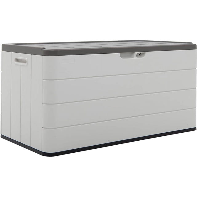Horti Cubic 85 Gallon Waterproof Deck Box with Lockable Covers, All-Weather Resistant, Heavy-Duty HDPE, White